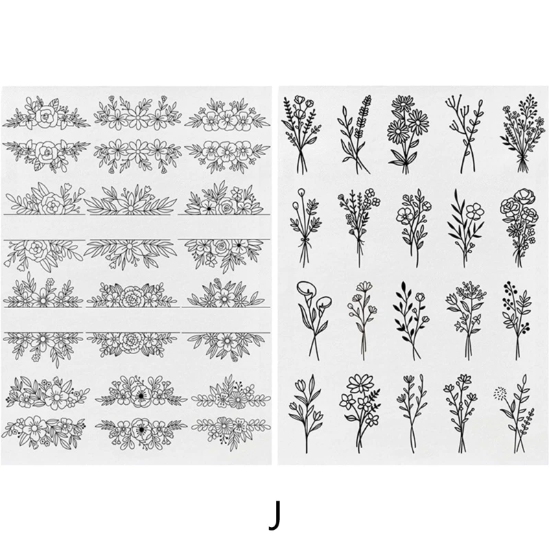 Q1JB 2 Sheets Water Soluble Stabilizer for Embroidery, Pre-Printed Flowers and Leaves Pattern Embroidery Paper for Sewing