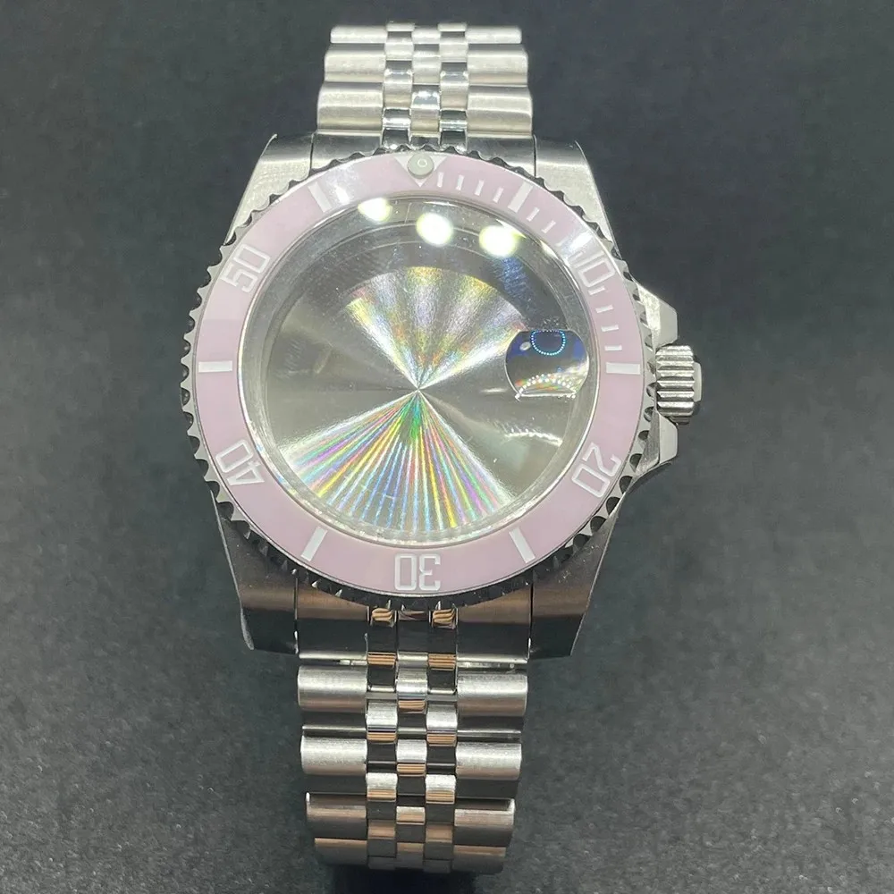 Elegant 40MM Stainless Steel Watch Case with Solid Bracelet and Glide Lock Clasp
