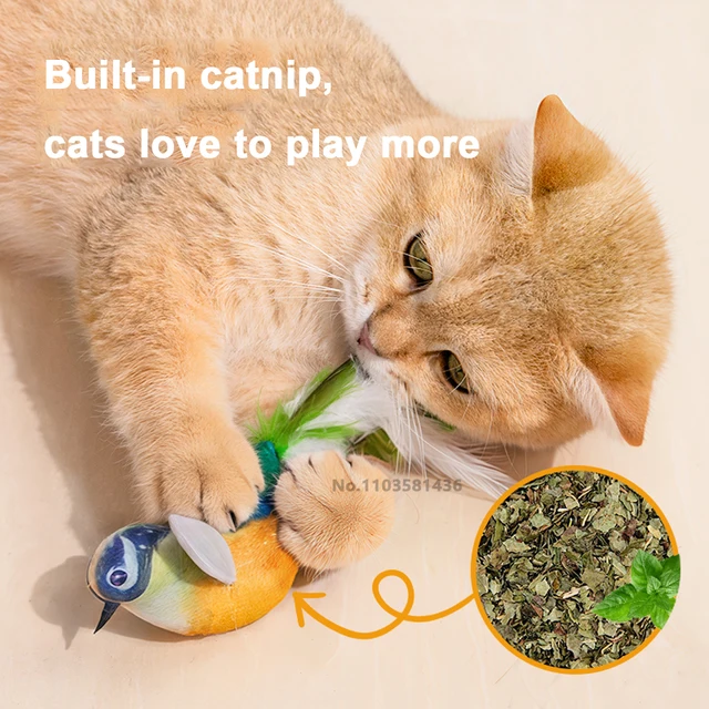 Pet Cat Toys Flying Bird Cat Toy Flapping Wings Sparrow Catnip Toys Vivid Chirping Simulation Bird Interactive Cat Toy 4