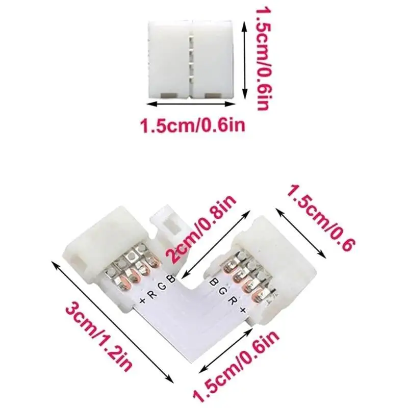 652F 10Pcs 10mm 4 핀 L 모양 LED 스트립 코너 커넥터 90도 10mm 5050 RGB 스트립 조명 90 ° 각도 Conncet