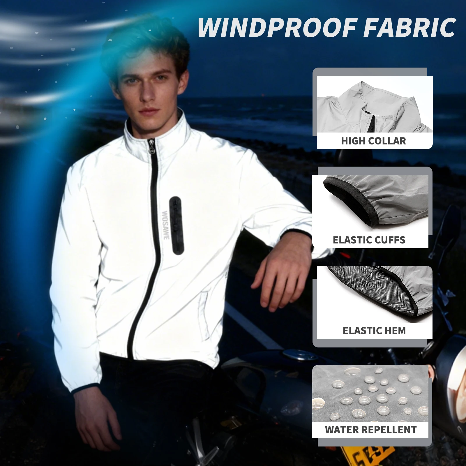 WOSAWE 풀 반사 사이클링 재킷 야간 발광 재킷 MTB 자전거 윈드브레이커 여행 스포츠 사이클링 의류