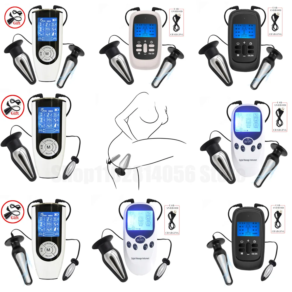 Electric Shock Anal Vaginal Plug Prostate Massage Big Butt Plug Bdsm Sex Toy for Women Masturbator USB Charge Electro Stimulator