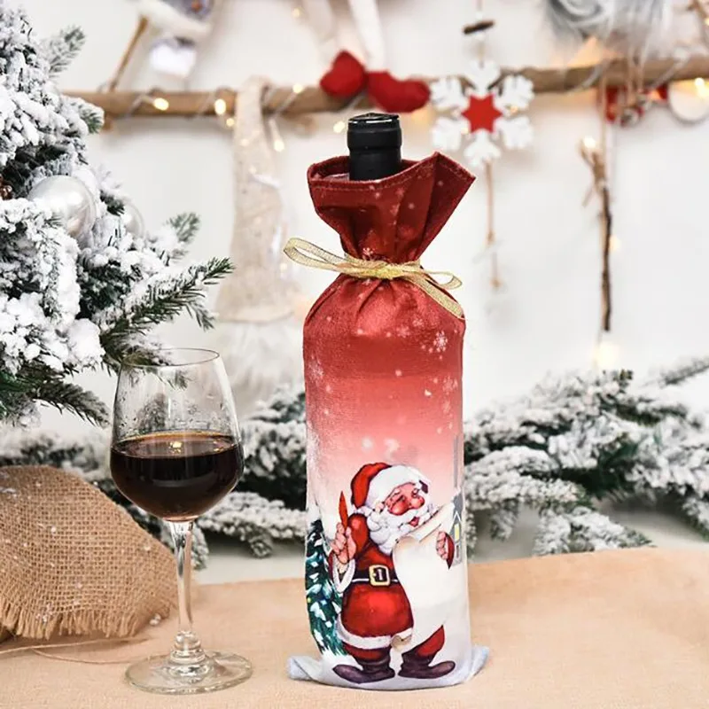 Wine Bottle Cover Christmas Non-woven Sequins Santa Claus Snowman Ornaments