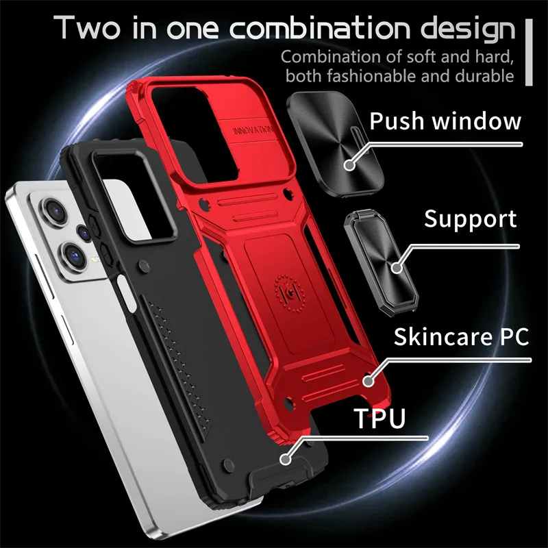 For Funda Xiaomi Redmi Note 12 5G Global Case Xiaomi Redmi Note 12 Pro  Slide Camera Lens Protection Ring Kickstand Phone Cover