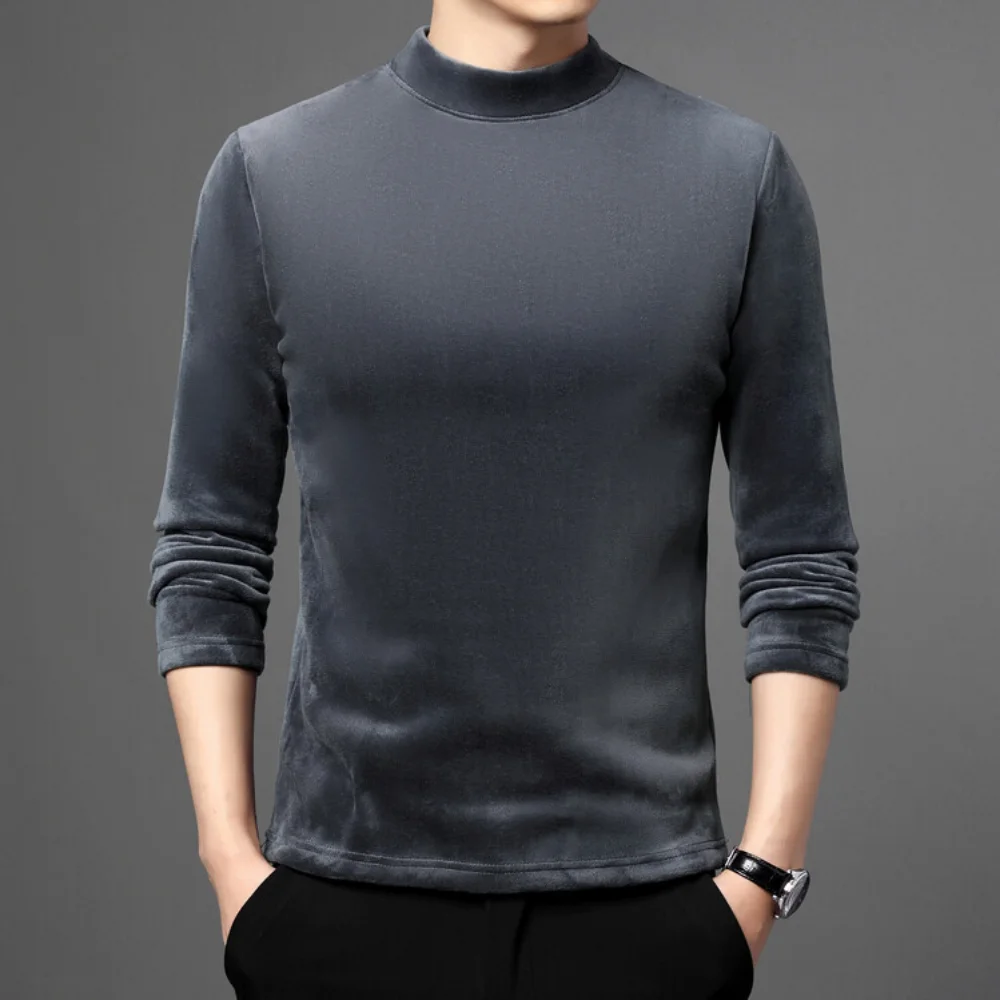 

New Fashion Men's Casual Long Sleeve Pullover Breathable Knitted Round Neck Soft Business Pullover Tops Thickened with Velvet