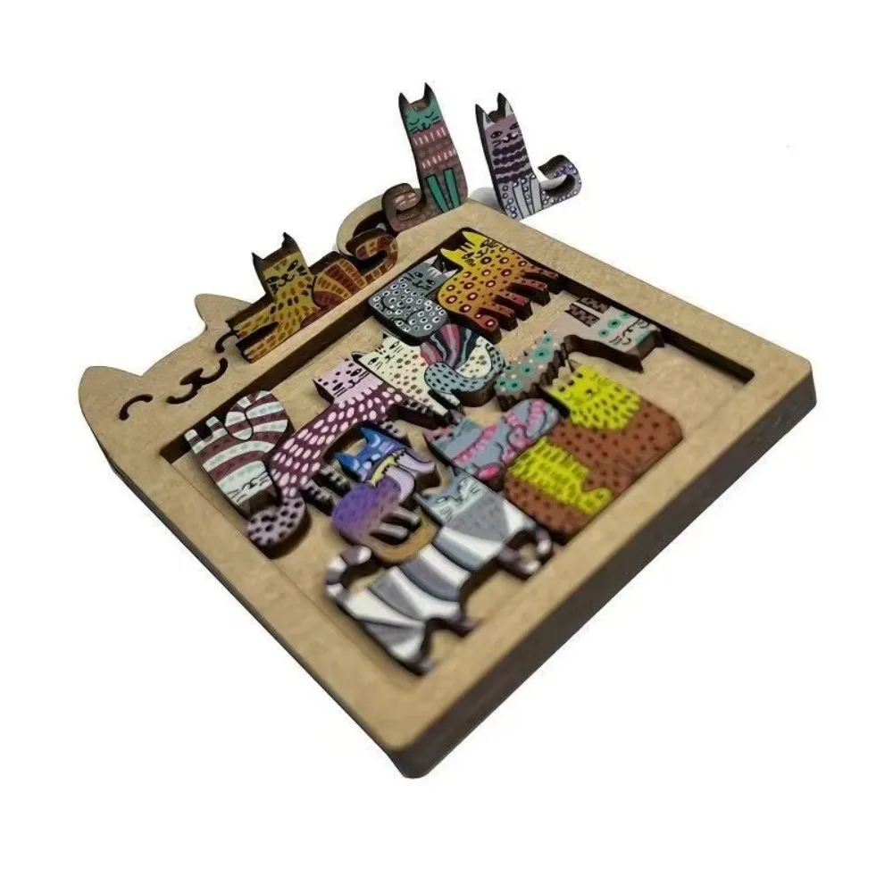 New Irregular Cat Puzzles Colorful Educational Game Brain Teaser Wooden Animal Cats Decorative for Children Birthday Gifts