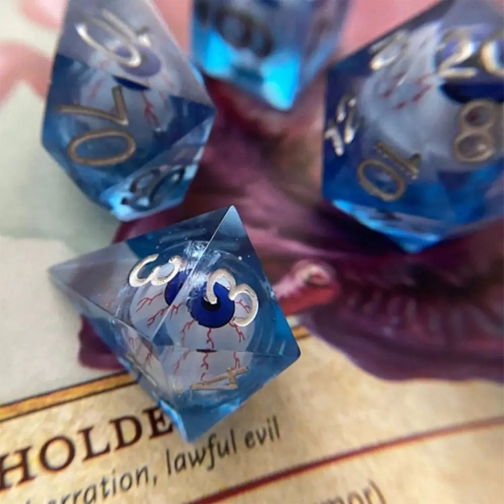 Eyes Liquid Core Handmade Dice Resin Dice Set Handmade Polyhedral Funny Death Peep Eye Liquid Core 7Pcs