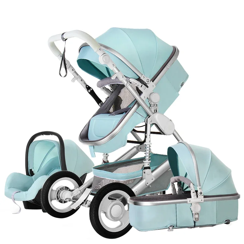 Luxury Baby Stroller 3 in 1 Infant Stroller Set Portable Reversible High Landscape Baby Carriage Trolley Travel Pram 7Gifts