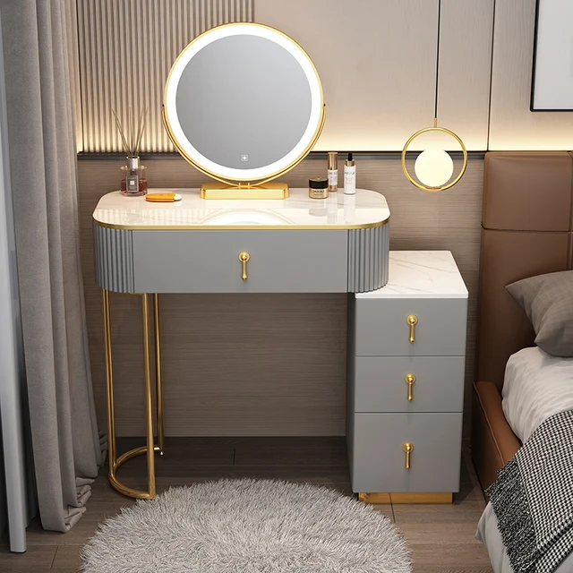 Stylish and functional Drawer Chair Dressing Table with LED lighting and ample storage space