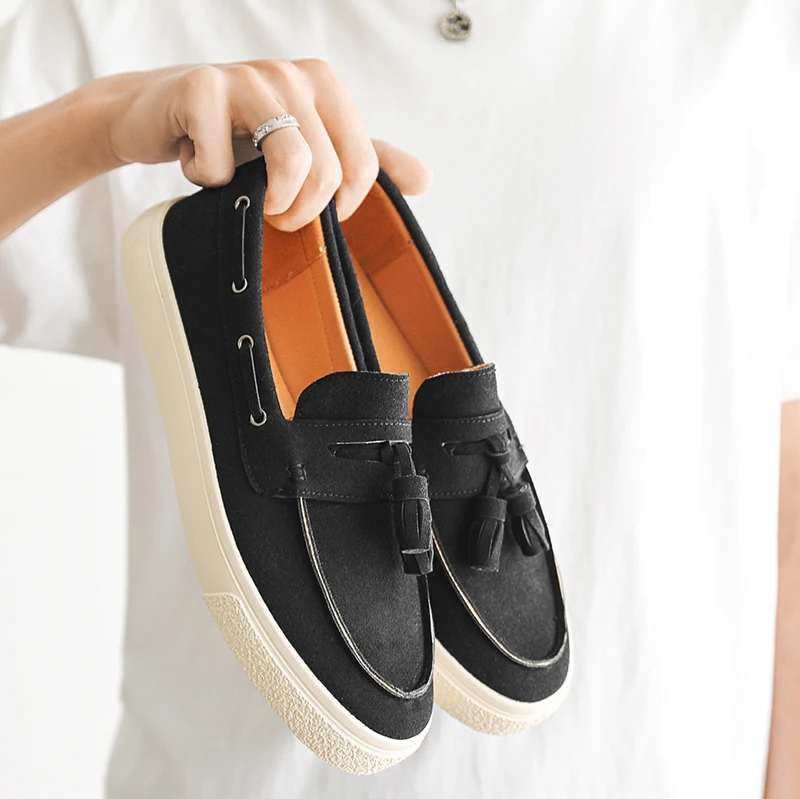 Suede Leather Handmade Loafers Leisure Walk Male Casual Shoes New Design Casual Slip on Flats Versatile Driving Shoes Moccasins 6