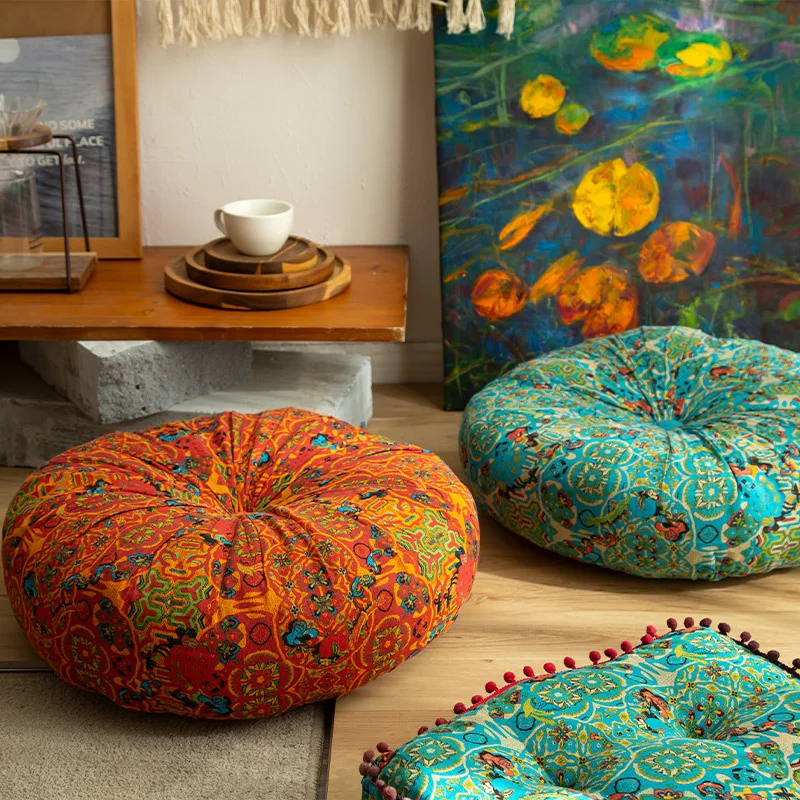 Cotton And Linen Fabric Floor Cushion Futan Tatami Mat Circular Square Cushion