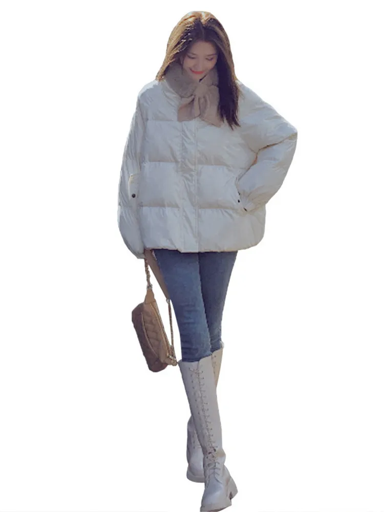 

Shiny White Duck Down Cotton Jacket Women 2022 New Winter Korean Version Fashion Thickened Warm Coat Stand Collar Top N1574