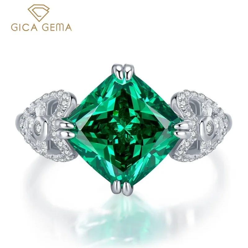 

Gica Gema 925 Sterling 10*10mm Green Tourmaline High Carbon Diamond Rings For Women Sparkling Wedding Party Fine Jewelry Gift