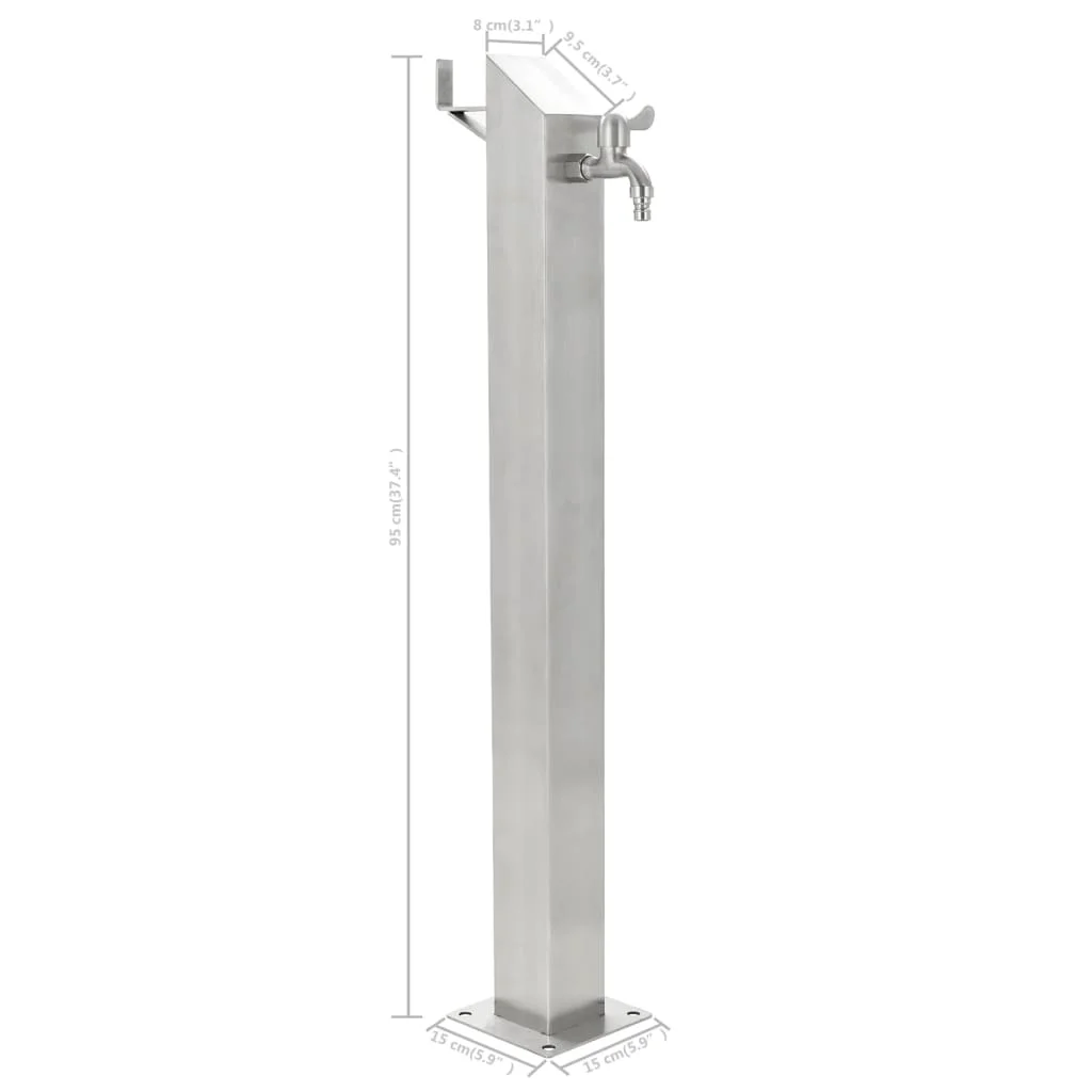 Gartenwassersäule quadratisch 95 cm Edelstahl 304 mit Wasserhahn und 1/2-Zoll-Adapter von Gardena für Bewässerung – Detail 6