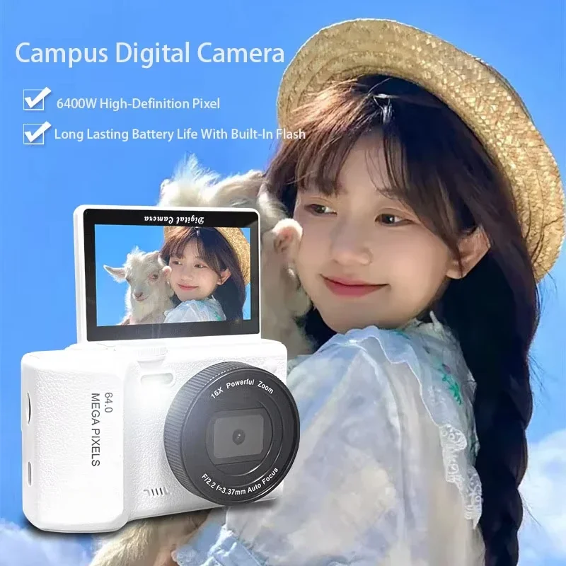 6400W 울트라 HD 4K 디지털 카메라 3.0 셀카 플립 스크린 학생 여행 초보자 캠 사진 CCD 디지털 미러리스 캠코더