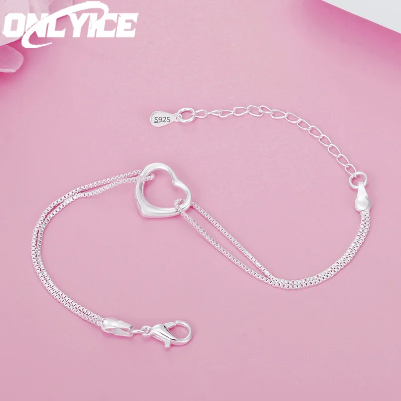 Hot Charm 925 Sterling Silver Romantic Heart Bracelets for Women Fashion Designer Party Wedding Jewelry Christmas Gifts