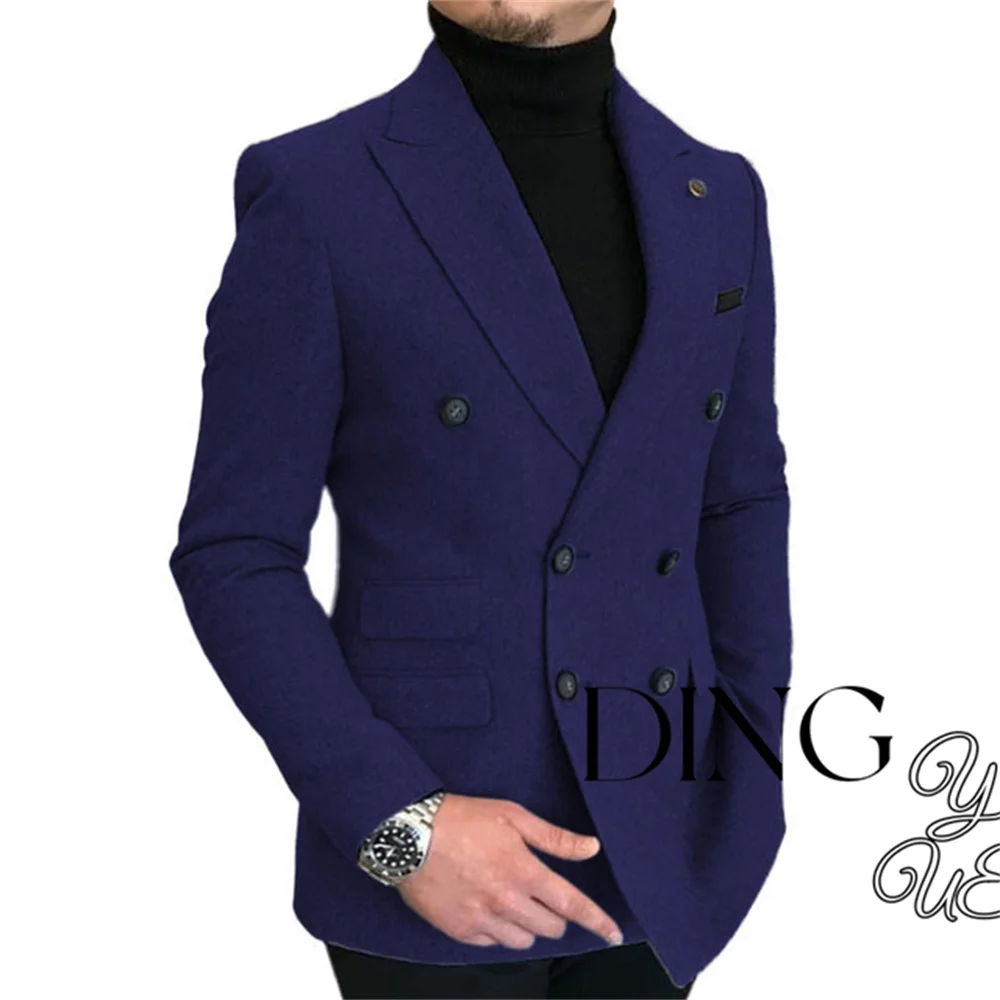 Double Breasted Lapel Suit Men's Slim Fit Overcoat Jackets Man Wool Blazer Herringbone Dress Slim Fit Men's Suit Casual