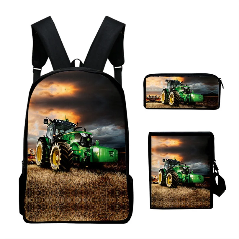 3D Tractor pattern Print Backpacks Children Bookbag School Bag Mochila Boys/Girls Daily Shoulder Set Pencil Croobody Custom