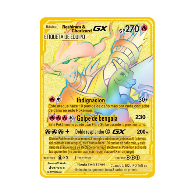 Pokemon Gold Card Metal Card Game Anime Battle Pokemon Gold Spanish Kaarten Charizard Pikachu Game Collection Cards Gift Kids X15