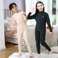 Kid Girls Clothing Set Thermal Underwear Suit Autumn Boys Pajama Soft Fabric Sleepwear Candy Colors Solid Clothes For 3-14 Years