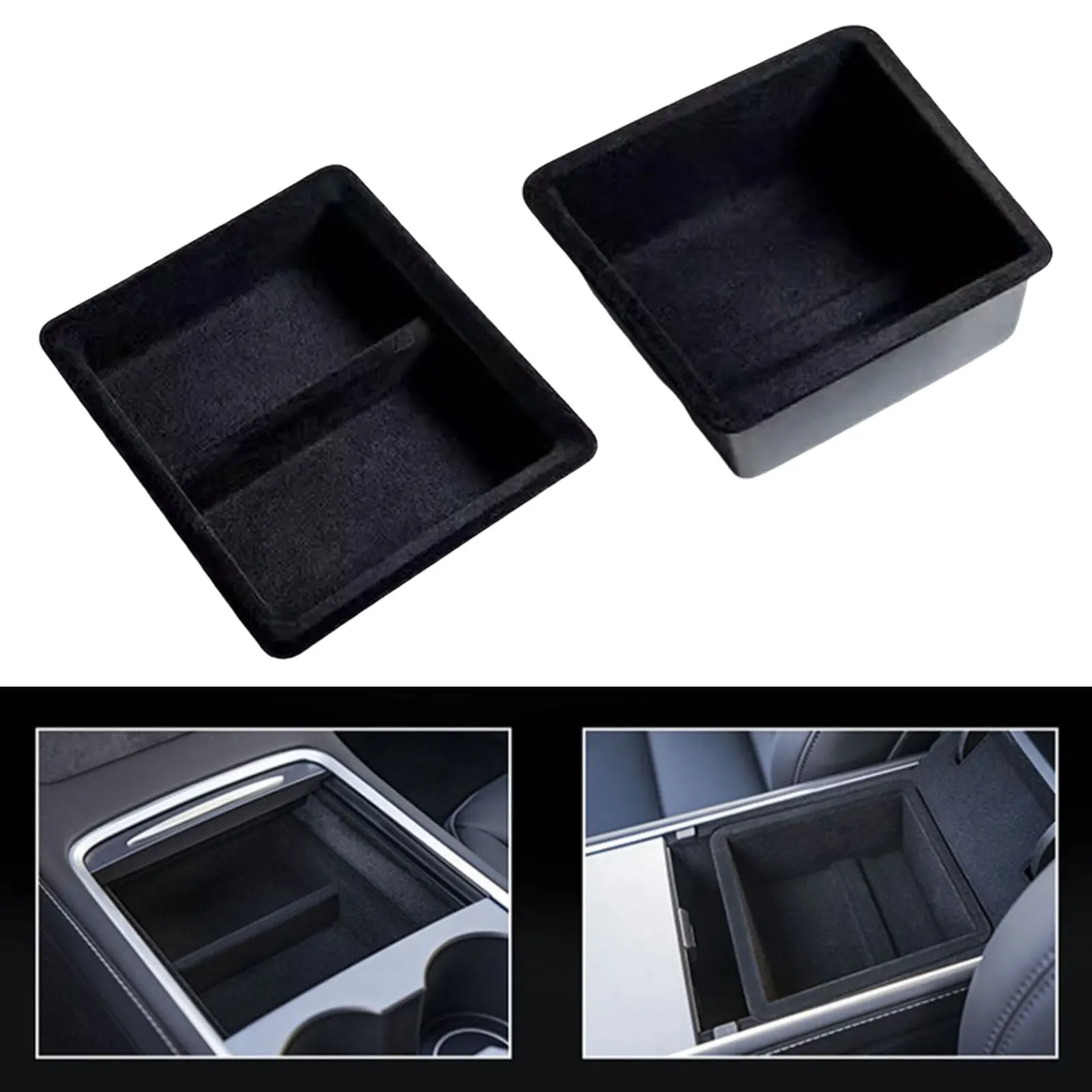 2Pcs Center Console Organizer Bracciolo Nascosto Cubby Cassetto Storage Box Forniture Nero Floccato Per Automobile Tesla Model 3 Y