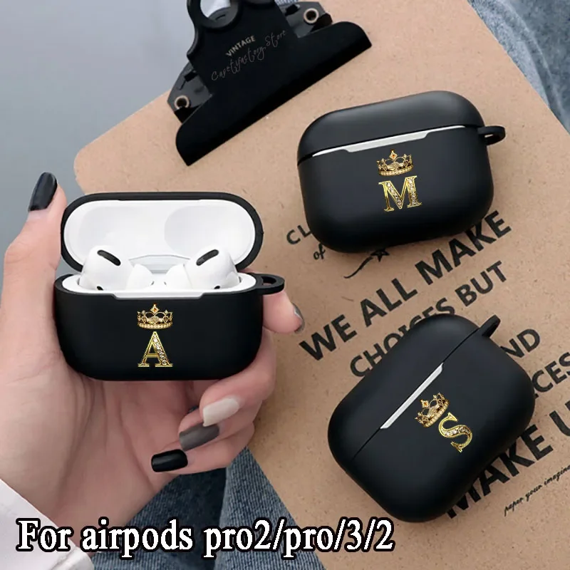 

Алмазная корона с надписью Airpods планшетов для AirPods 3 2 1 Pro Pro2, черная Беспроводная Bluetooth-гарнитура, милый чехол A-z