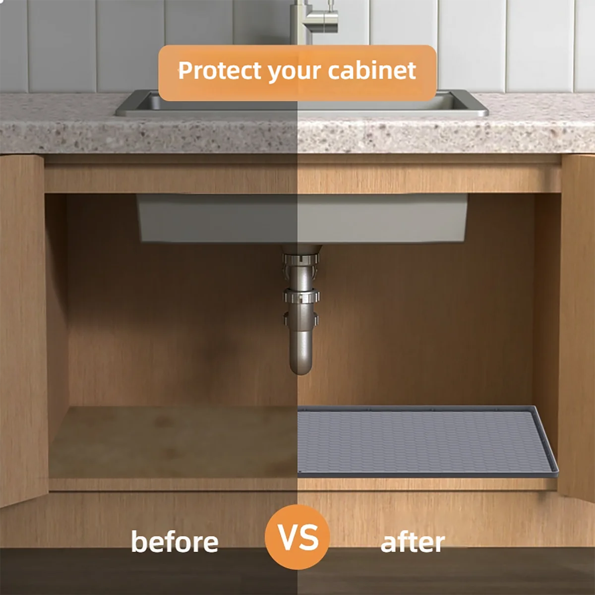 Square Silicone Under Sink Mat Easy To Clean Heat Resistant Drip Proof Tray Non-Slip Waterproof Drain Pad Kitchen