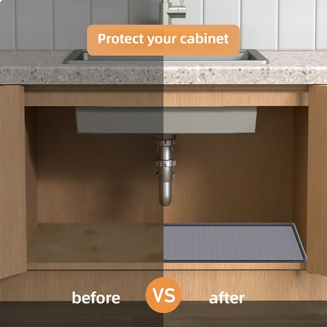 ซิลิโคนสแควร์ภายใต้อ่างล้างจานทําความสะอาดง่ายทนความร้อนหยดถาดกันลื่นกันน้ําท่อระบายน้ํา Pad ห้องครัว 3