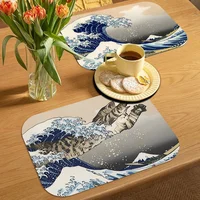 Fashion Japan The Great Wave Off Kanagawa Table Drain Pad Tabletop Absorbent Draining Mat Tableware Placemats for Table Decor 1