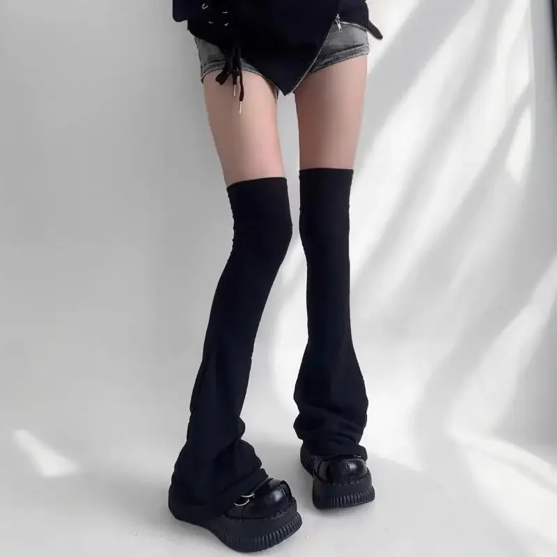 Subculture Harajuku Grunge Flare Leg Warmers Socks Knee High Boots Cover Streetwear Y2k Sweet Lolita Horn High Tube Socks