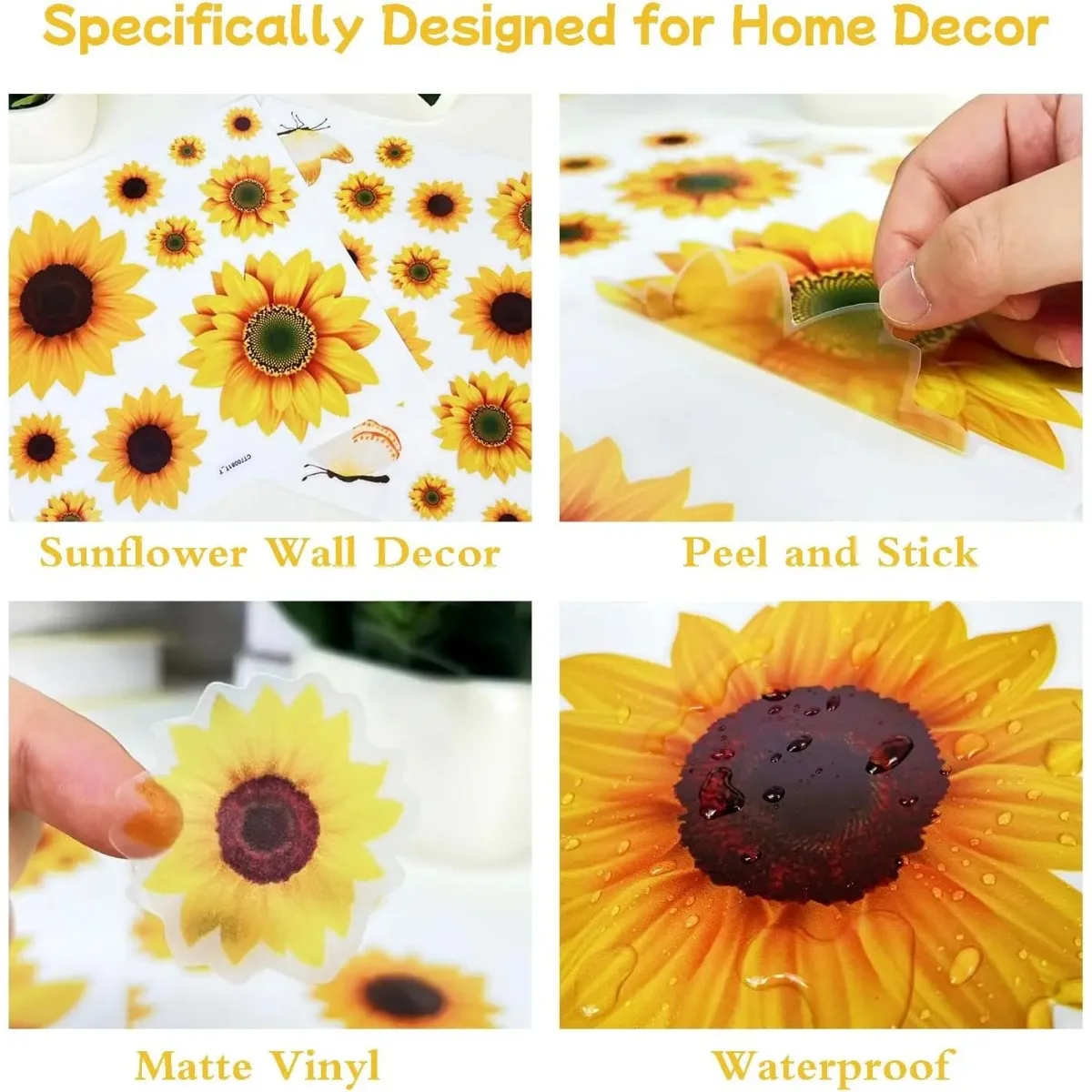 Wall Stickers Sunflower Decorations for Bedroom Kitchen Classroom Living Room Self-Adhesive Vinyl Sunflower and Butterfly Wall Stickers