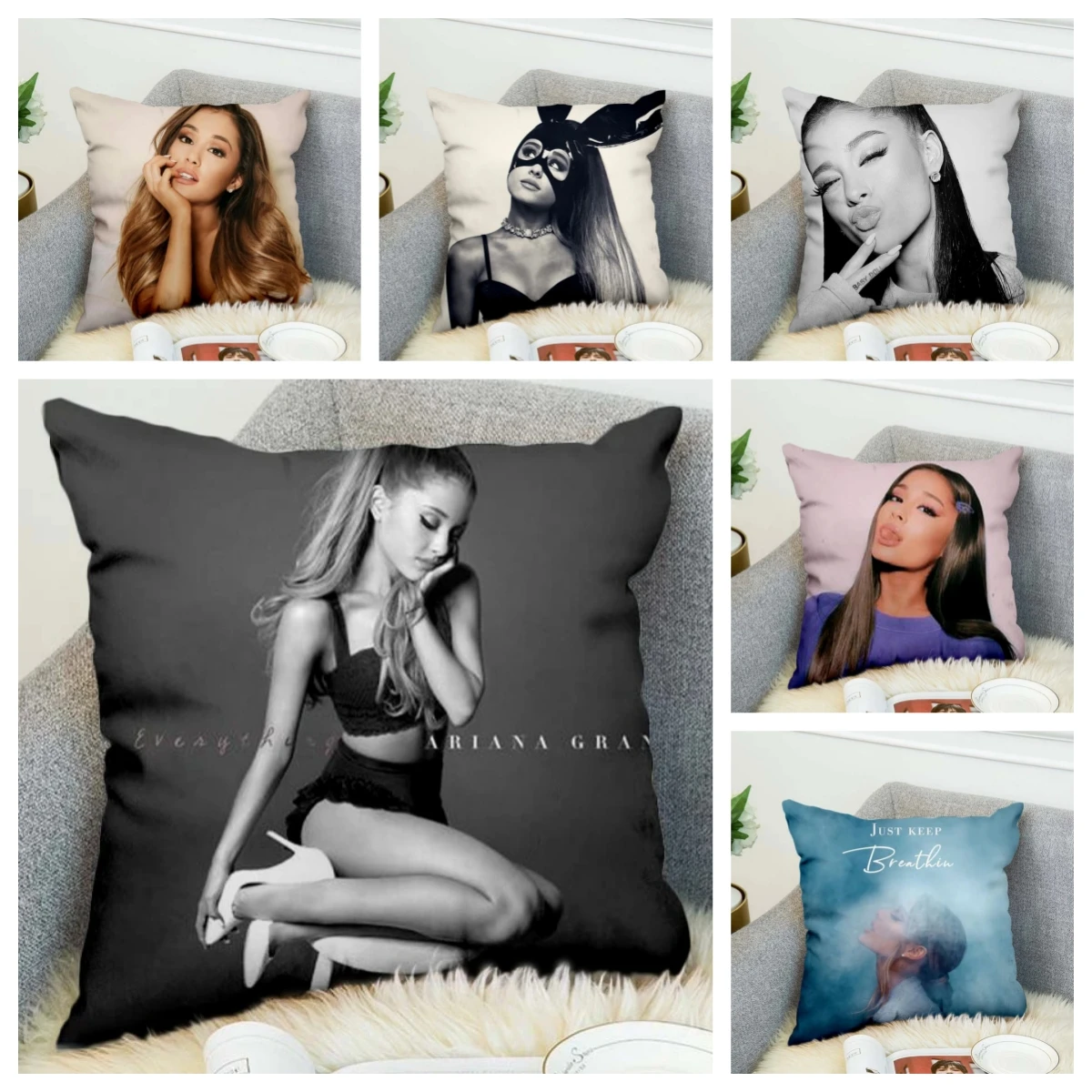 아리아나 그랜드 베개 케이스, 폴리에스터 장식 베개 케이스, 던지기 베개 커버 스타일, 35 cm, 40 cm, 45cm 