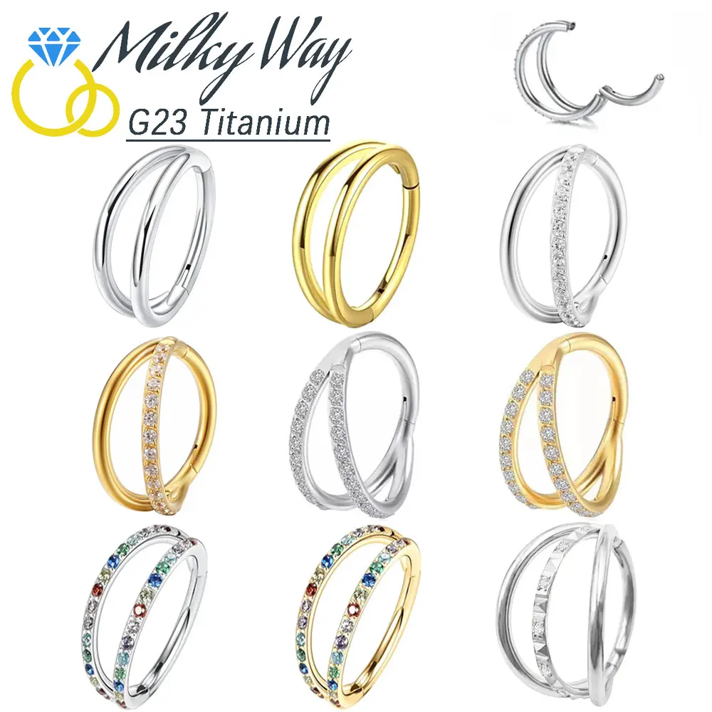 

Fashion G23 Titanium Earrings Nose Rings Gold Plated Clicker Labret Lip Helix Hoops Septum And Daith Piercing Women's Jewelry