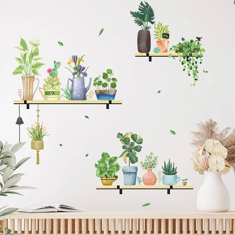 Watercolor Potted Flowers Green Plant wall stickers for Children Room Decor Living Room Kids Bedroom Wall Decals Home