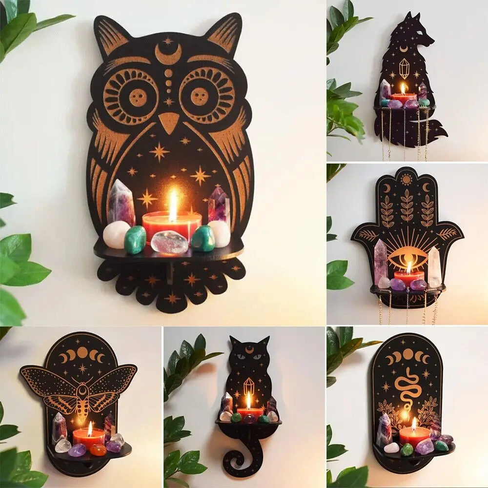 Crystal Display Stand Wooden Carving Pattern Crystal Rack Home Candle Holder Decor