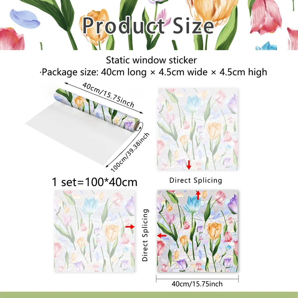 100 * 40cm Glue-free Static Glass Sticker Privacy Window Decoration Stained Glass Rainbow Film Self-adhesive Film UV-resistant