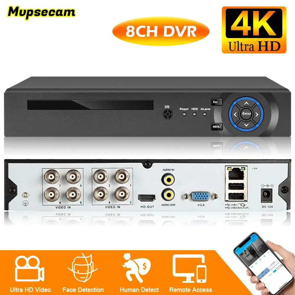 4K 8MP Security CCTV DVR Smart Home Face Detection 8CH AHD/DVR/XVI 6in1 8M-N H.265+ Hybrid Video Recorder For AHD TVI CVI Camera