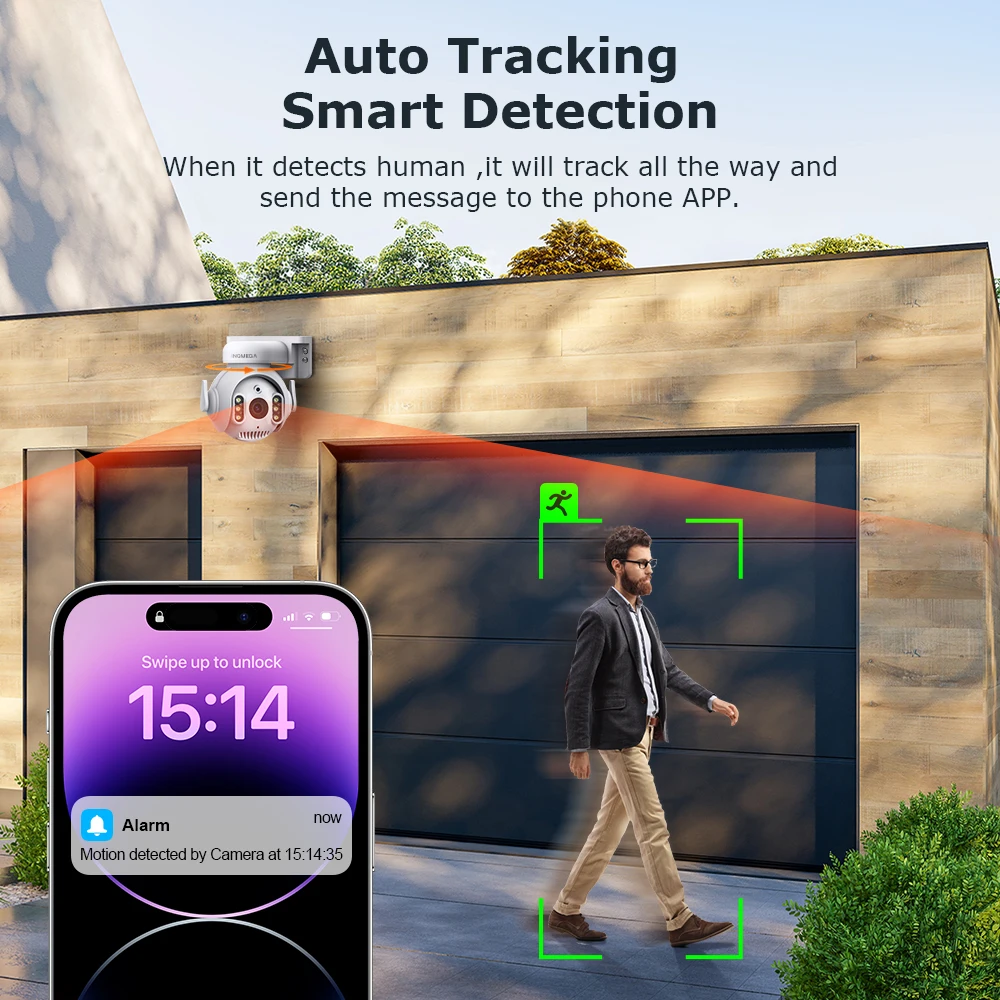 INQMEGA 5MP Tuya Wifi Security Camera Outdoor AI Human Tracking PTZ Color & IR Night Vsion Camera Alexa And Google Home wifi camera surveillance camera