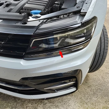 2PCSGloss Black Front Headlight Moulding Strips Cover Eyelids Trim For Volkswagen Tiguan MK2 R Line 2017 2018 2019 2020 2021 1