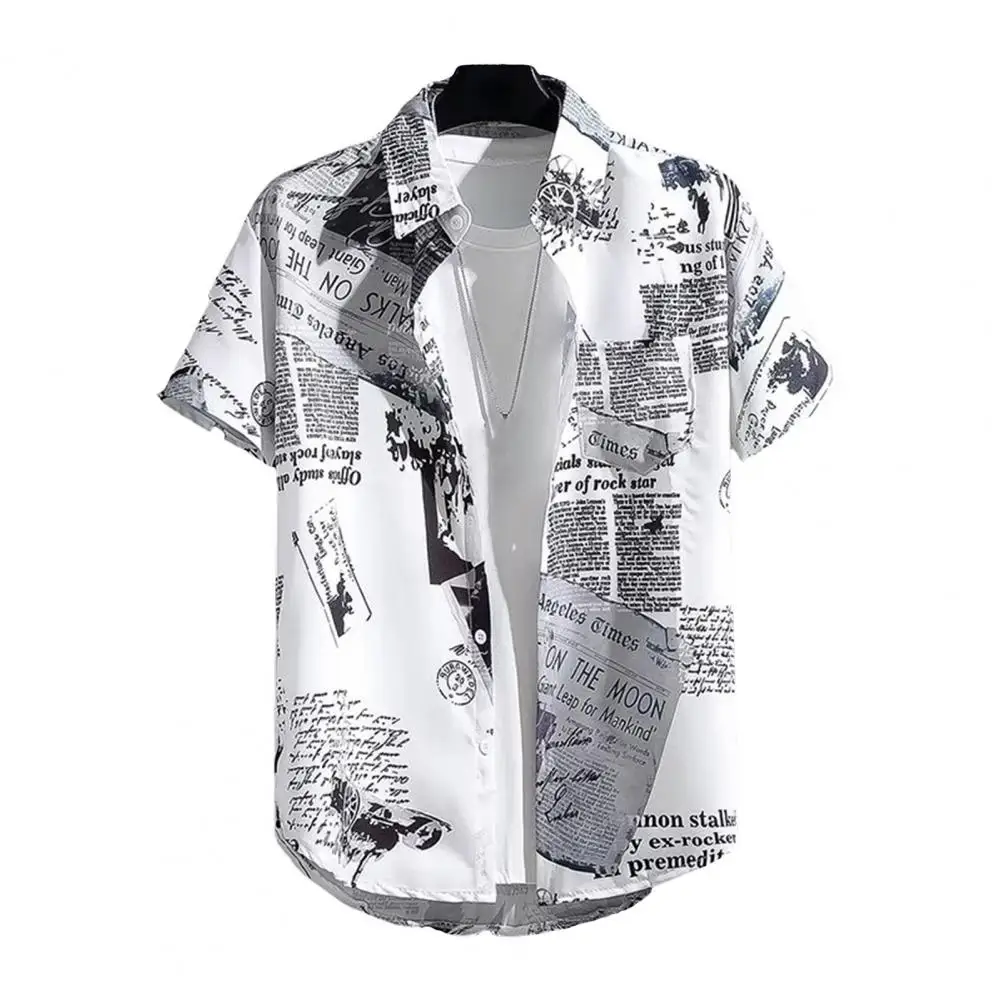 

Men Vacation Top Tropical Style Men's Shirt with Letter Print Ice Silk Fabric Quick Dry Technology for Vacation Beach Top