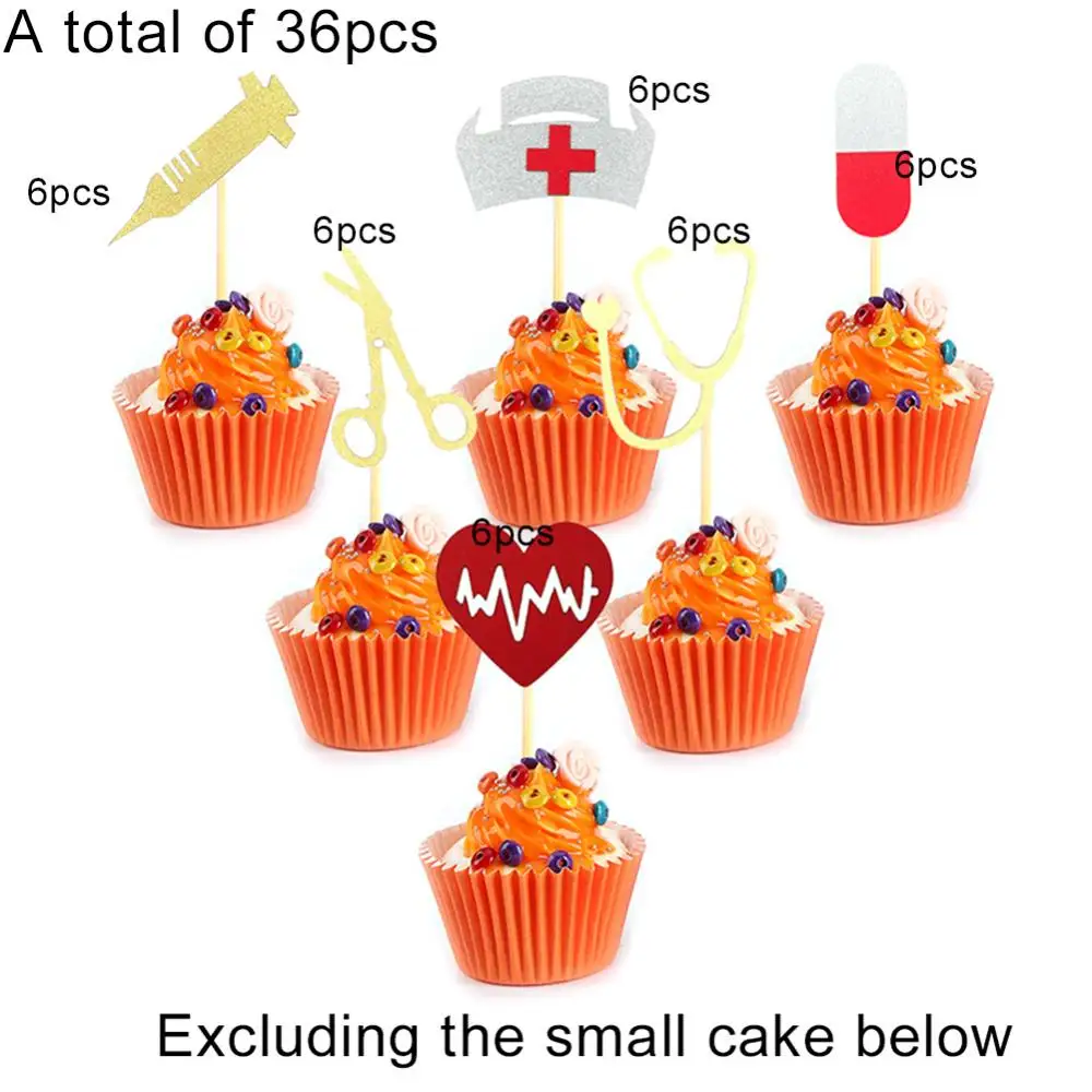 Nurse Hat Stethoscope Theme Cake Topper Party Baking Dessert Cupcake Decor 36Pcs