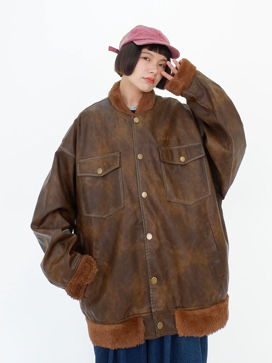 Maillard wears a PU fur collar COATS for women in the fall of 2023, with a new loose fitting bf high-end jacketS trend
