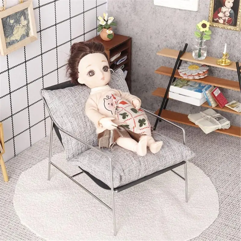 Premium Doll House Möbel 1/6 Replikat -Sofa -Stuhl mit waschbarem Stoff und stabile Eisenstruktur Szene Dekore A2UB – Detail 8