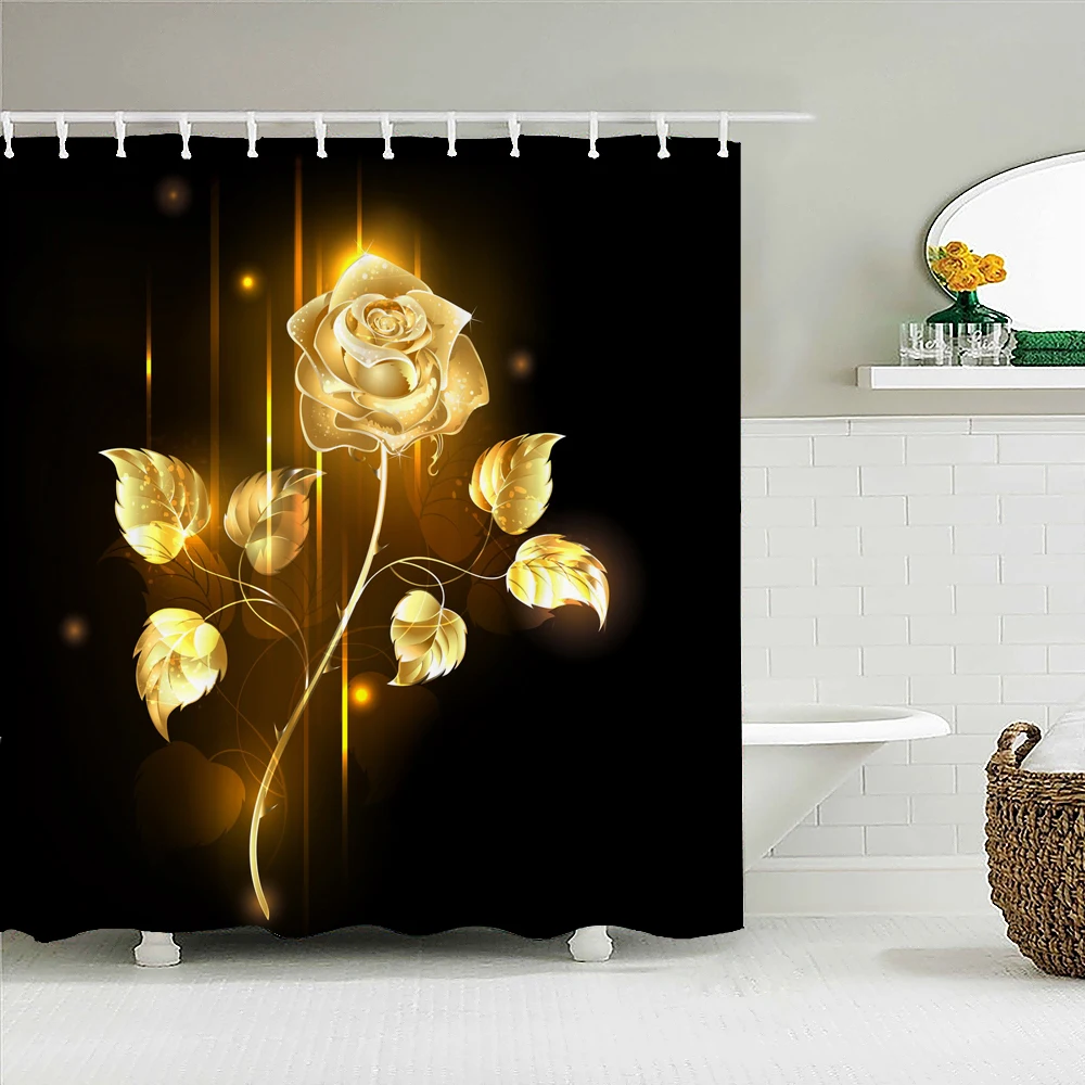 

Beautiful Curtain for Bathroom 3D Art Personality Flower Printing Waterproof Home Decorative Curtain with Hooks Shower Curtain