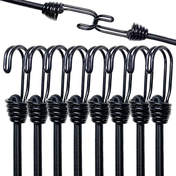 8Pcs 60cm Bungee Cords High Elasticity Latex Tied Rope Bicycle Luggage Lanyard Camping Bungee Cord Double-J Hooks Elastic Straps
