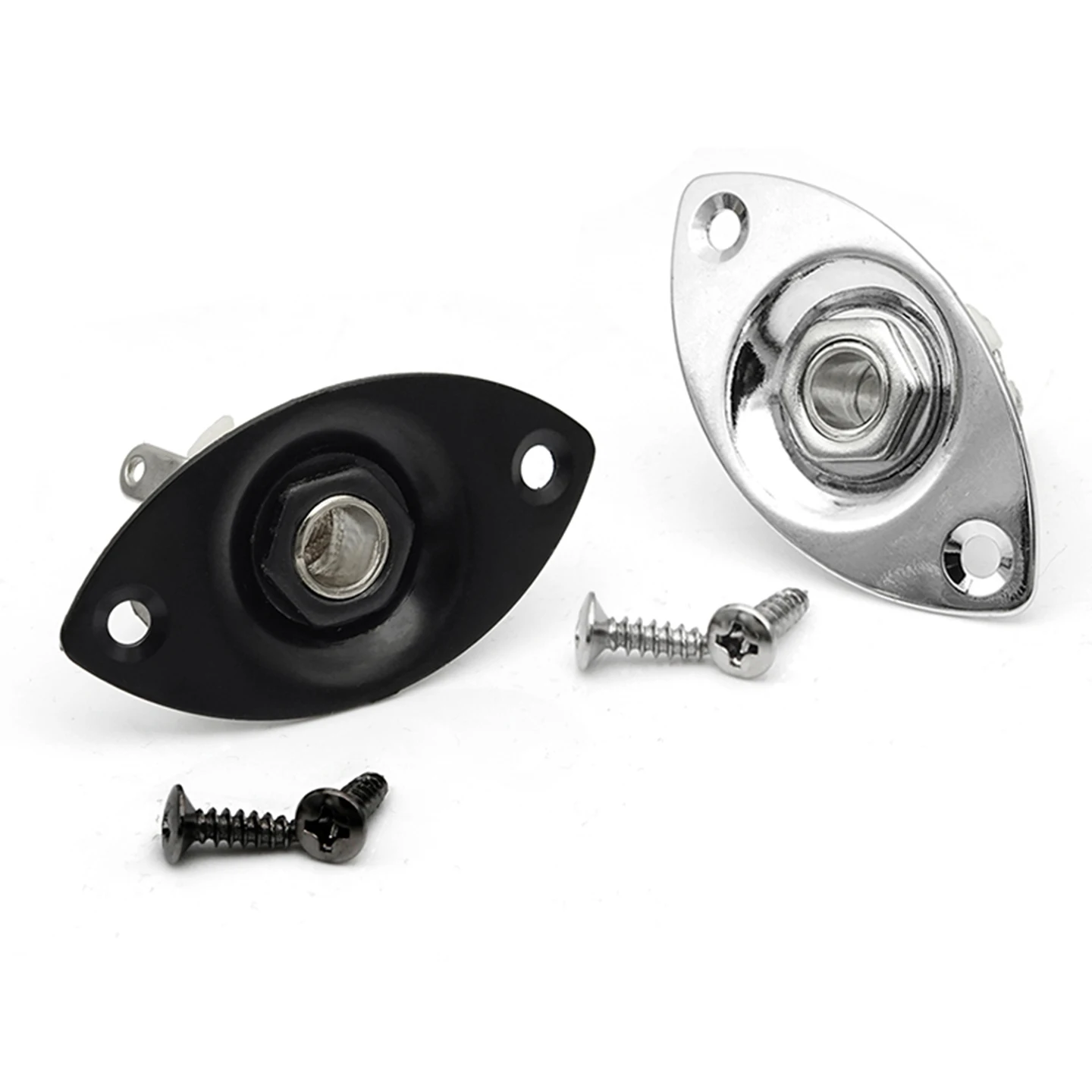 1Pc 기타 6.35mm 모노 출력 잭 플레이트 1/4 인치 타원형 곡선 소켓(일렉트릭 기타 베이스 부품용 나사 포함)