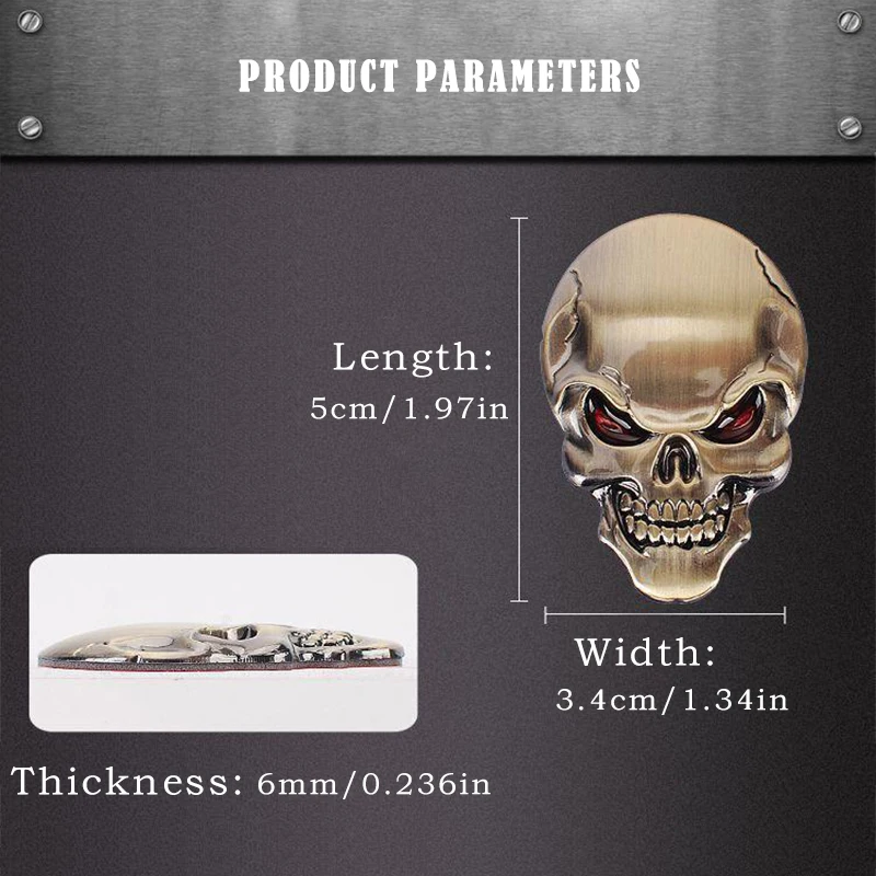 Metal skull badge – black finish on vehicle