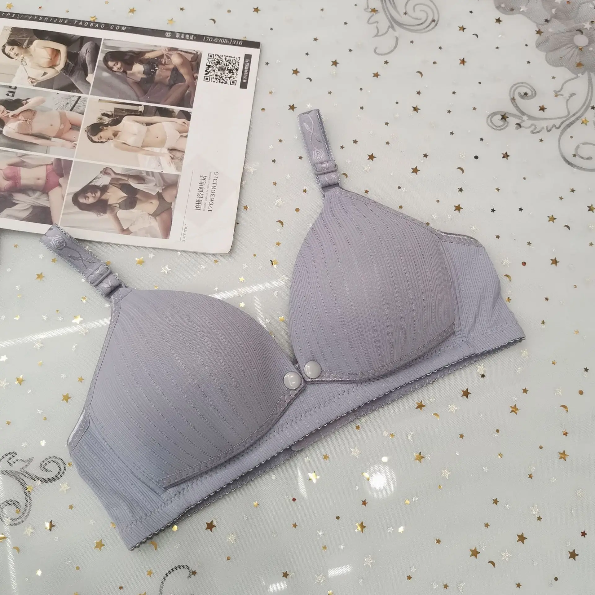 Large size thin breastfeeding bra during pregnancy comfortable gathering anti-sag without underwire maternity underwear 3