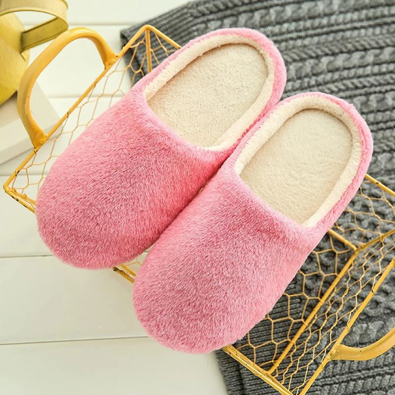 high heel house slippers Luxury Faux Suede Home Women Full Fur Slippers Winter Warm Plush Bedroom Non-Slip Couples Shoes Indoor Ladies Furry Slippers house slippers black House Slippers