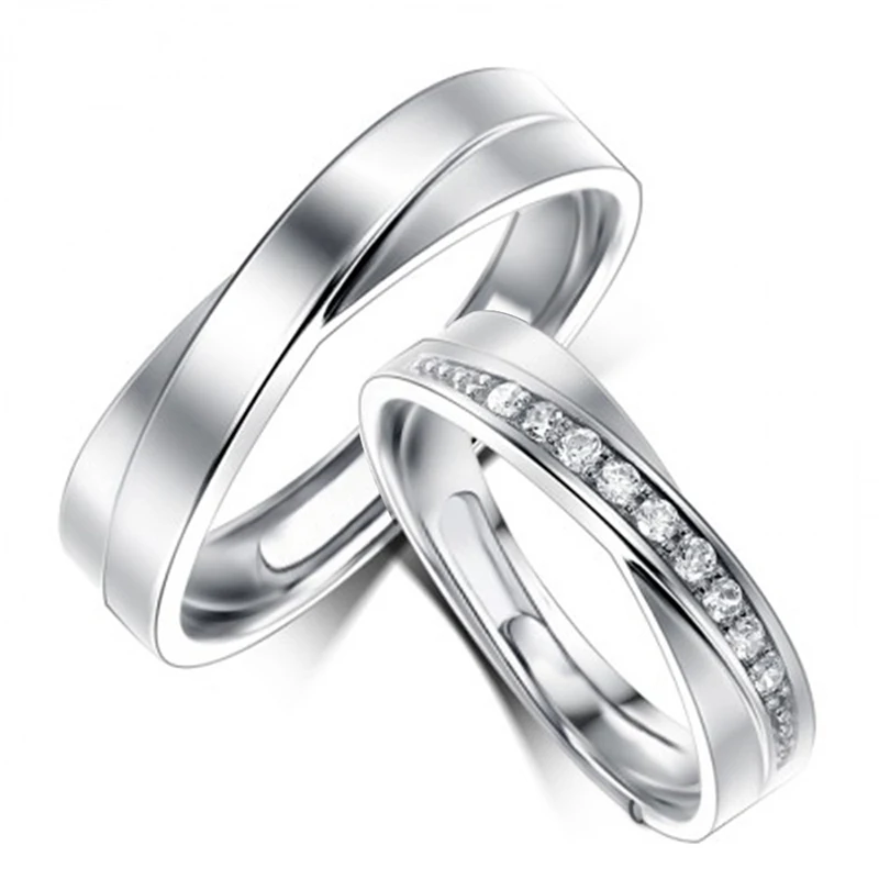 Open Adjustable Couple Ring For Men And Women Simple Wave Cross Zircon Finger Ring Male And Female Party Engagement Jewelry